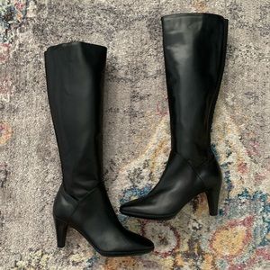 Aquatalia “Dalena” Tall Black Leather Heel Boot- 7.5